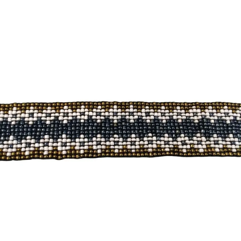Glass Bead Belt New Womens Medium Blue White Artsy Bohemian Stretchy Wood Read‎